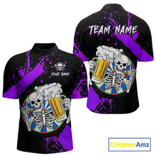 Load image into Gallery viewer, Custom Purple Skeleton Dart Jersey for Team Polo &amp; 1/4 Zip Beer Dartboard Shirts Dart Jerseys Gift for Men DHT3