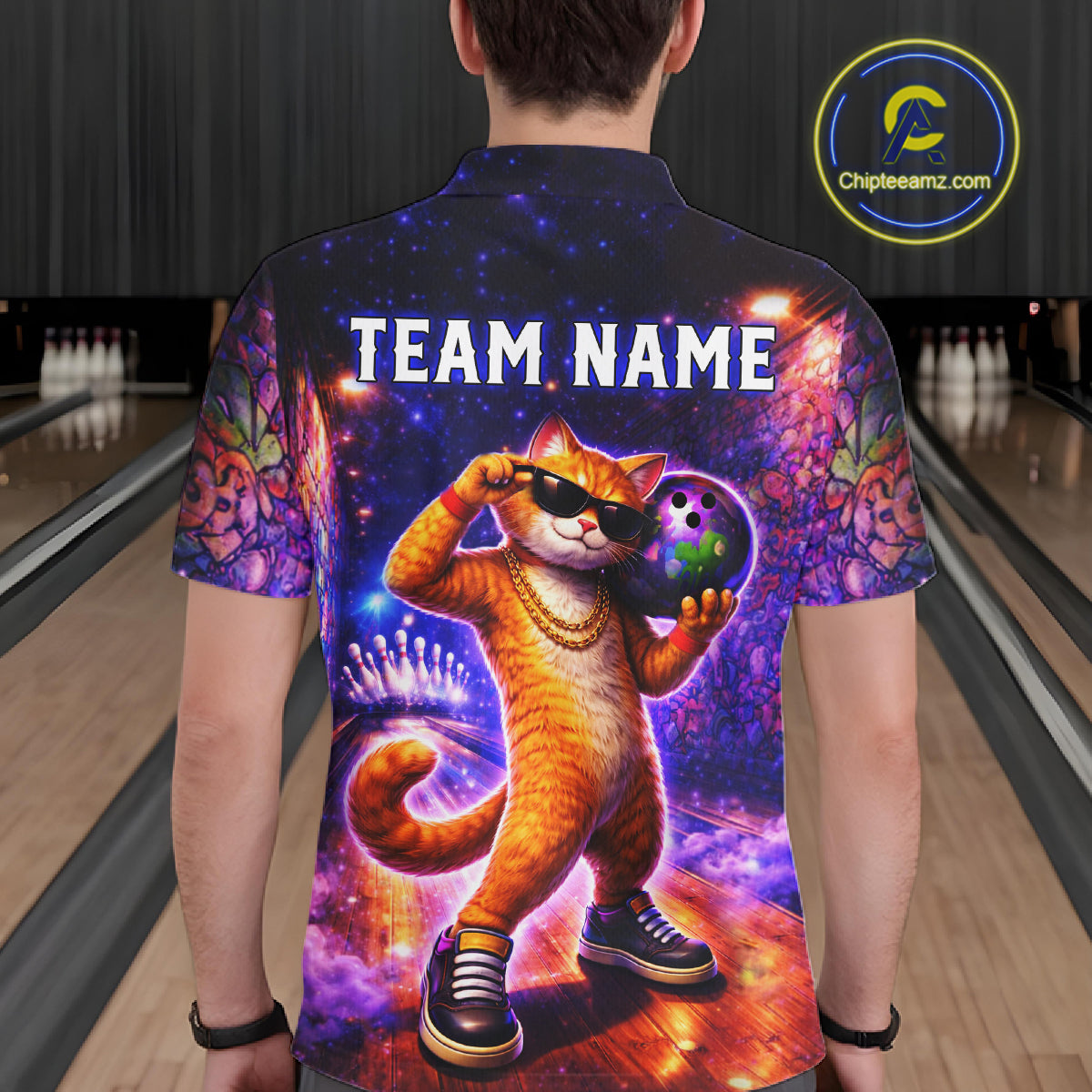 Custom Graffiti Funny Cat Bowling Shirt for Men Bowling League Jersey Polo & Quarter-Zip Bowling Outfit QZT919