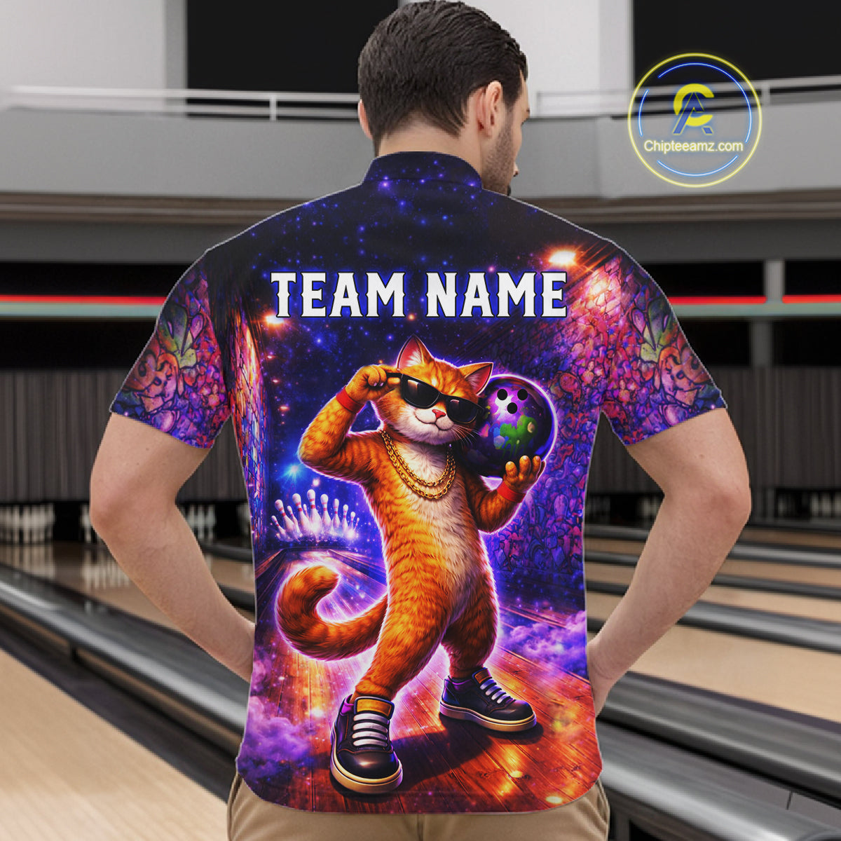 Custom Graffiti Funny Cat Bowling Shirt for Men Bowling League Jersey Polo & Quarter-Zip Bowling Outfit QZT919