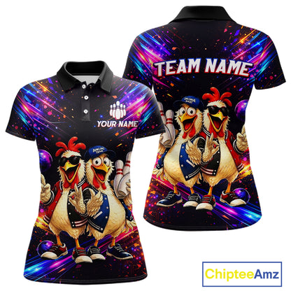 Custom Neon Funny Chicken Bowling Team Jersey for Women Bowling Buddy Shirt Bowling Tournament Polo & Quarter-Zip QZT956