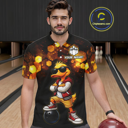 Custom Black & Gold Funny Duck Bowling Shirt for Men Bowling Jersey League for Couples QZT872
