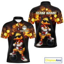 Load image into Gallery viewer, Custom Black &amp; Gold Funny Duck Bowling Shirt for Men Bowling Jersey League for Couples QZT872