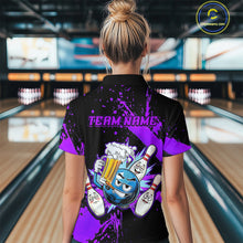 Load image into Gallery viewer, Custom Purple Funny Beer Bowling Shirt for Women Bowling League Jersey Polo 1/4 Zip Bowling Outfit QZT822