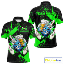 Load image into Gallery viewer, Custom Green Funny Beer Bowling Shirt for Men Bowling League Jersey Polo 1/4 Zip Bowling Outfit QZT822