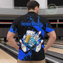 Load image into Gallery viewer, Custom Blue Funny Beer Bowling Shirt for Men Bowling League Jersey Polo 1/4 Zip Bowling Outfit QZT822