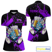 Load image into Gallery viewer, Custom Purple Funny Beer Bowling Shirt for Women Bowling League Jersey Polo 1/4 Zip Bowling Outfit QZT822