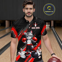 Load image into Gallery viewer, Funny Red Cat Boxing Bowling Team Jersey Personalized Polo &amp; 1/4 Zip Shirt for Men Bowling League QZT825