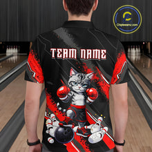 Load image into Gallery viewer, Funny Red Cat Boxing Bowling Team Jersey Personalized Polo &amp; 1/4 Zip Shirt for Men Bowling League QZT825