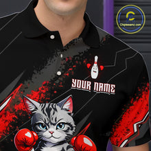 Load image into Gallery viewer, Funny Red Cat Boxing Bowling Team Jersey Personalized Polo &amp; 1/4 Zip Shirt for Men Bowling League QZT825