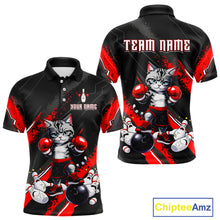 Load image into Gallery viewer, Funny Red Cat Boxing Bowling Team Jersey Personalized Polo &amp; 1/4 Zip Shirt for Men Bowling League QZT825