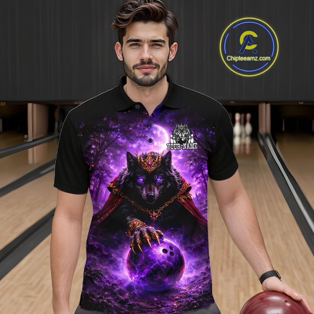 Personalized Night Realm King Wolf Bowling Shirt Crown Bowling Jersey for Men QZT961