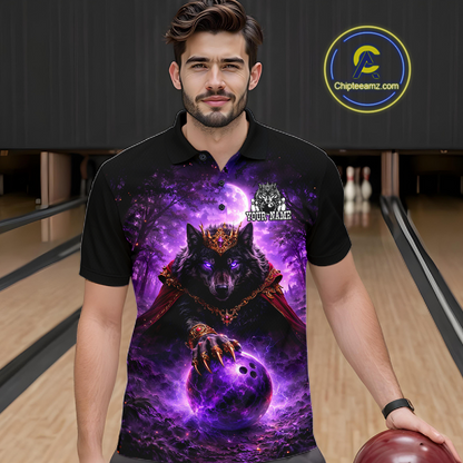 Personalized Night Realm King Wolf Bowling Shirt Crown Bowling Jersey for Men QZT961