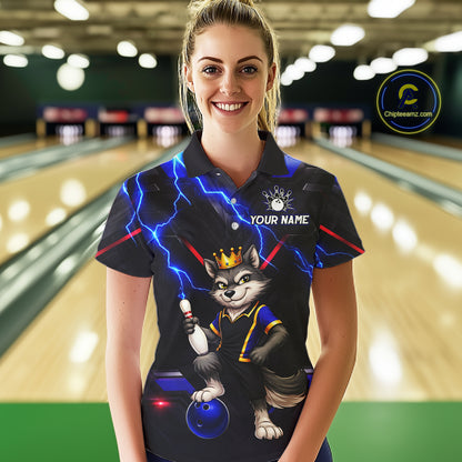 Custom Funny King Wolf Bowling Shirt for Women Crown Bowling Jersey Thunder Bowling Shirt Polo & Quarter-Zip QZT962