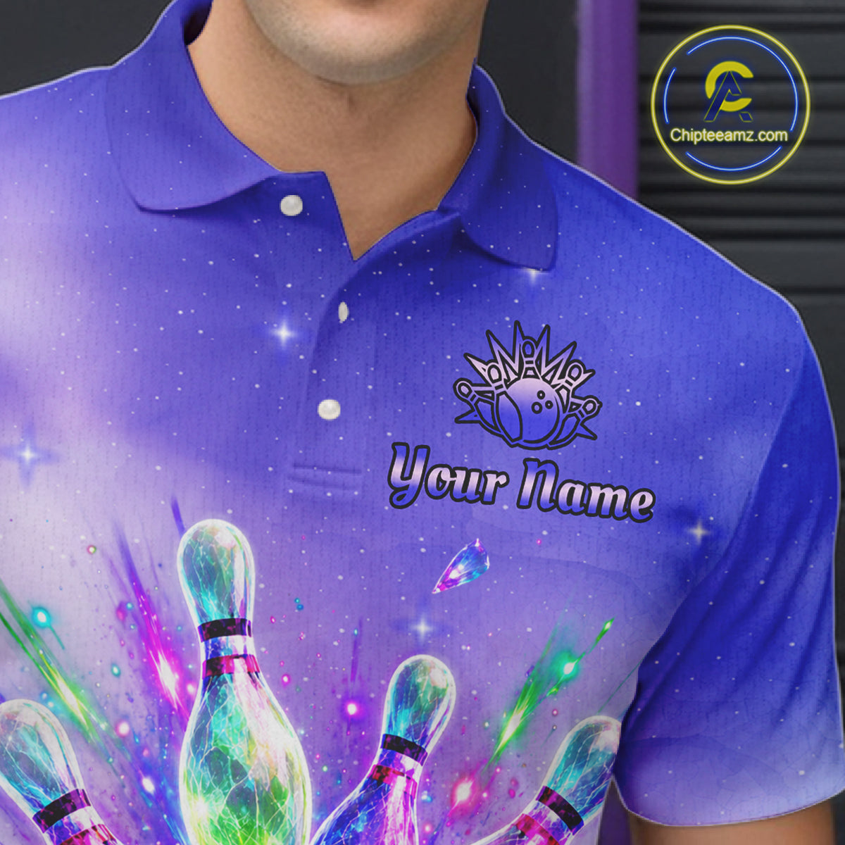 Custom Aurora Bowling Team Shirt Neon Glow Bowling Jersey Cosmic Galaxy Bowling Uniform for Men QZT966
