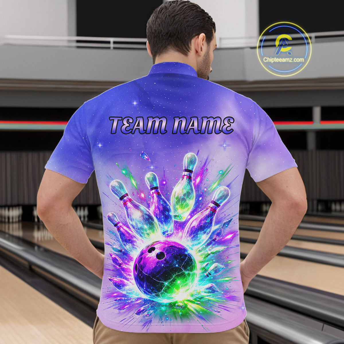 Custom Aurora Bowling Team Shirt Neon Glow Bowling Jersey Cosmic Galaxy Bowling Uniform for Men QZT966