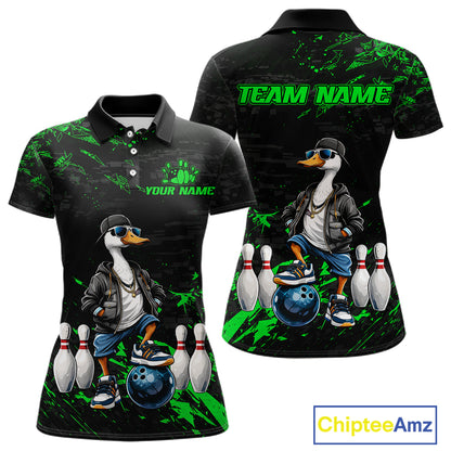 Personalized Green Funny Goose Bowling Team Shirt for Women Bowling League Jersey Polo & 1/4-Zip QZT877