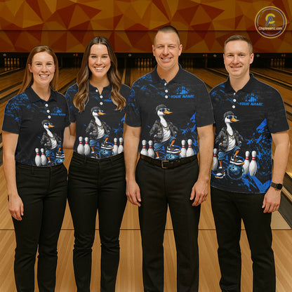 Personalized Blue Funny Goose Bowling Team Shirt for Men Bowling League Jersey Polo & 1/4-Zip QZT877