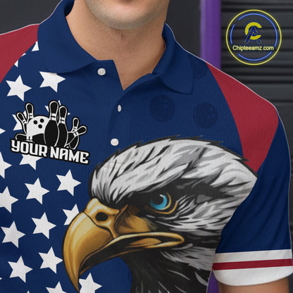 Custom US Flag Eagle Bowling Team Shirt for Men Bowling League Jersey Polo & Quarter-Zip QZT816