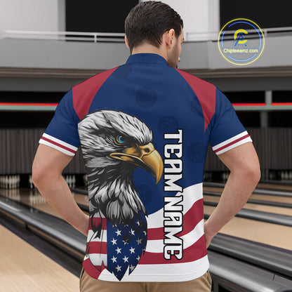 Custom US Flag Eagle Bowling Team Shirt for Men Bowling League Jersey Polo & Quarter-Zip QZT816