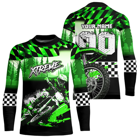 Personalized Green Motocross Jersey for Adult Kids Extreme Racing Shirt Dirt Bike Clothes MHT125