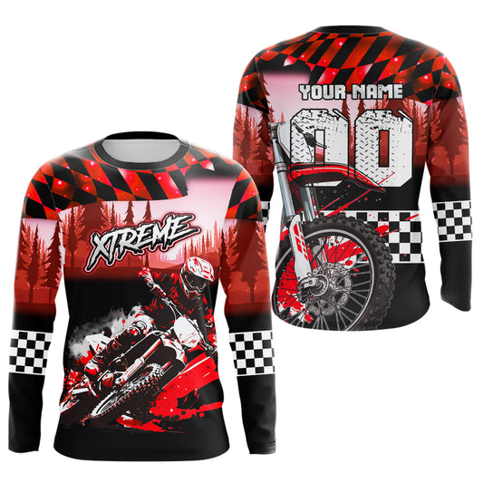 Personalized Red Motocross Jersey for Adult Kids Extreme Racing Shirt Dirt Bike Clothes MHT125