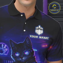 Load image into Gallery viewer, Personalized Neon Cat Bowling Shirt for Men Bowling Team Polo &amp; Quarter-Zip Bowling Outfit QZT884