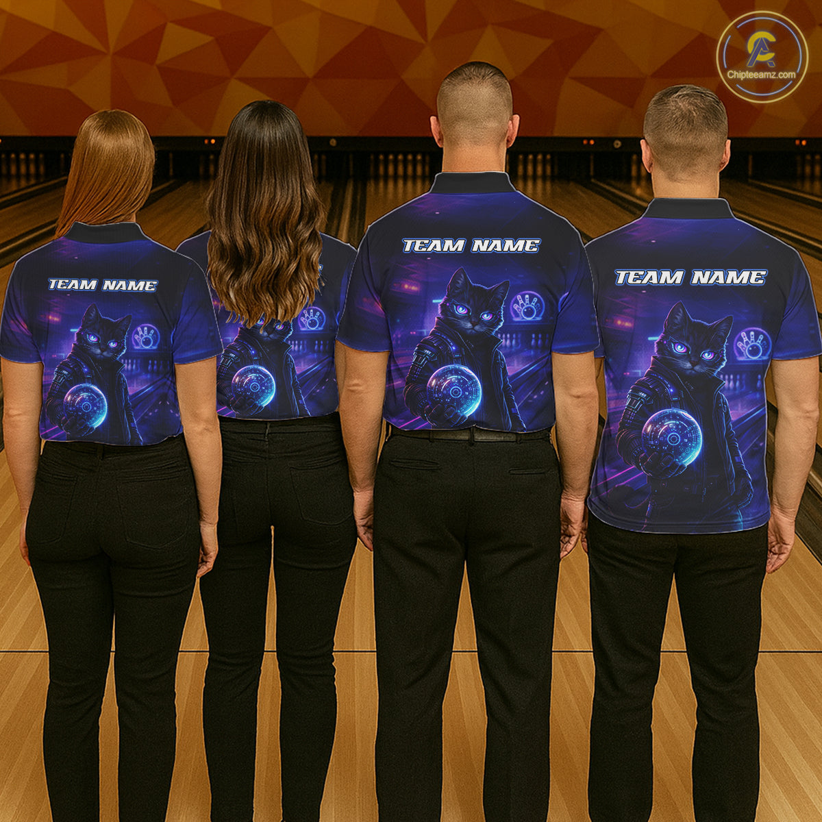 Personalized Neon Cat Bowling Shirt for Women Bowling Team Polo & Quarter-Zip Bowling Outfit QZT884