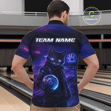 Load image into Gallery viewer, Personalized Neon Cat Bowling Shirt for Men Bowling Team Polo &amp; Quarter-Zip Bowling Outfit QZT884