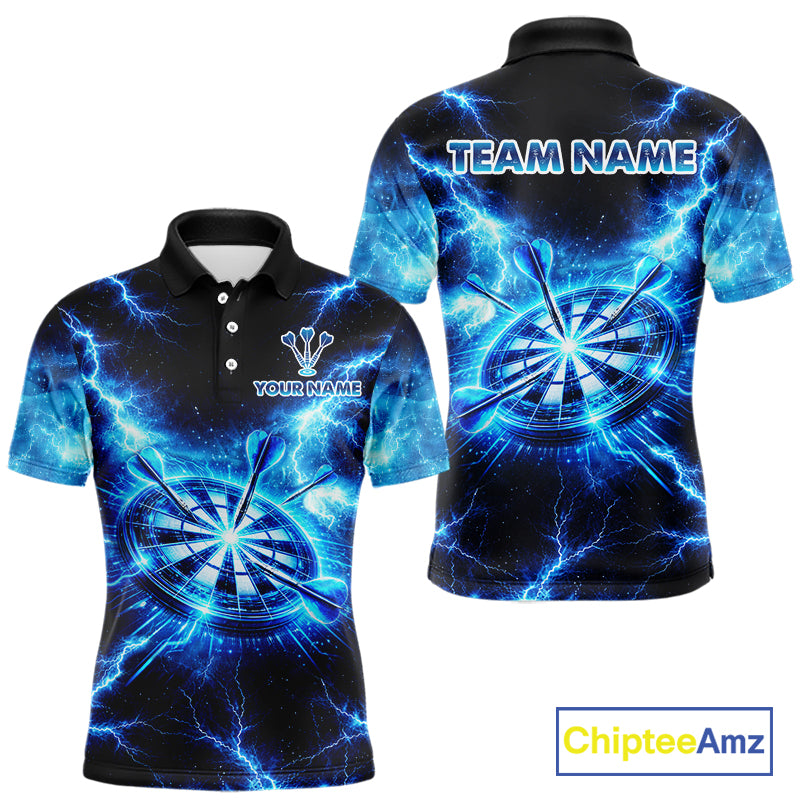 Custom Blue Lightning Thunder Dart Team Shirt for Men Dart Jersey Dartboard Shirt DHT35