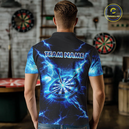 Custom Blue Lightning Thunder Dart Team Shirt for Men Dart Jersey Dartboard Shirt DHT35