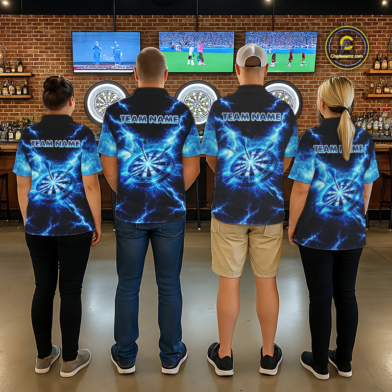 Custom Blue Lightning Thunder Dart Team Shirt for Men Dart Jersey Dartboard Shirt DHT35