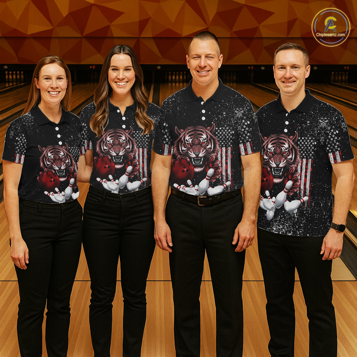 Custom American Flag Bowling Shirt Tiger Bowling Jersey League Polo & 1/4 Zip Bowling for Men QZT835