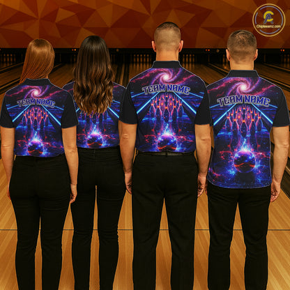 Personalized Galaxy Bowling Shirt Polo & 1/4-Zip for Men Bowling Jersey League QZT837