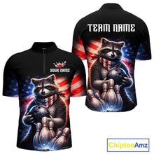 Load image into Gallery viewer, Custom American Flag Raccoon Bowling Shirt Bowling Jersey for Men Patriotic Bowling Polo &amp; 1/4-Zip QZT974