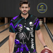 Load image into Gallery viewer, Custom Purple Skull Bowling Team Shirt for Men Polo &amp; 1/4 Zip Bowling League Jersey Bowling Unisex QZT794