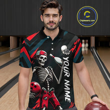 Load image into Gallery viewer, Custom Red Skull Bowling Team Shirt for Men Polo &amp; 1/4 Zip Bowling League Jersey Bowling Unisex QZT794