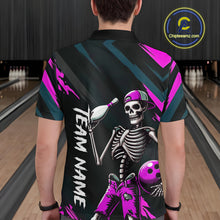 Load image into Gallery viewer, Custom Pink Skull Bowling Team Shirt for Men Polo &amp; 1/4 Zip Bowling League Jersey Bowling Unisex QZT794