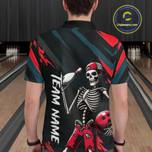 Load image into Gallery viewer, Custom Red Skull Bowling Team Shirt for Men Polo &amp; 1/4 Zip Bowling League Jersey Bowling Unisex QZT794