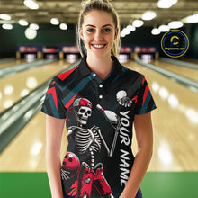Load image into Gallery viewer, Custom Red Skull Bowling Team Shirt for Women Polo &amp; 1/4 Zip Bowling League Jersey Bowling Gift QZT794