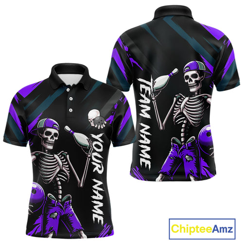 Custom Purple Skull Bowling Team Shirt for Men Polo & 1/4 Zip Bowling League Jersey Bowling Unisex QZT794