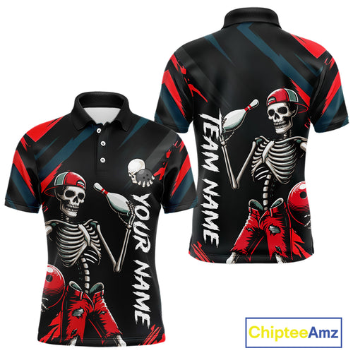 Custom Red Skull Bowling Team Shirt for Men Polo & 1/4 Zip Bowling League Jersey Bowling Unisex QZT794