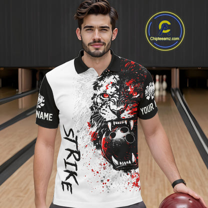 Custom Red & White Tiger Bowling Team Jersey for Men Bowling Shirt Polo & 1/4 Zip Bowling Outfit QZT841