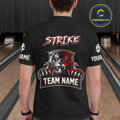 Custom Red & White Tiger Bowling Team Jersey for Men Bowling Shirt Polo & 1/4 Zip Bowling Outfit QZT841