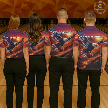 Custom American Eagle Bowling Shirt for Men Sunset Bowling Jersey Patriotic Bowling Outfit QZT975