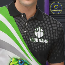 Load image into Gallery viewer, Personalized Funny Green Frog Bowling Shirt Ugly Bowling Jersey Unisex Polo for Men QZT845