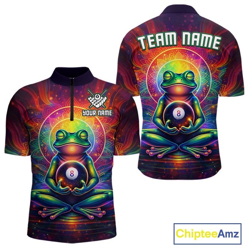 Custom Zen Frog Billiard Shirt for Men 8 Ball Meditation Style Billiard Jersey Pool Shit BHT13