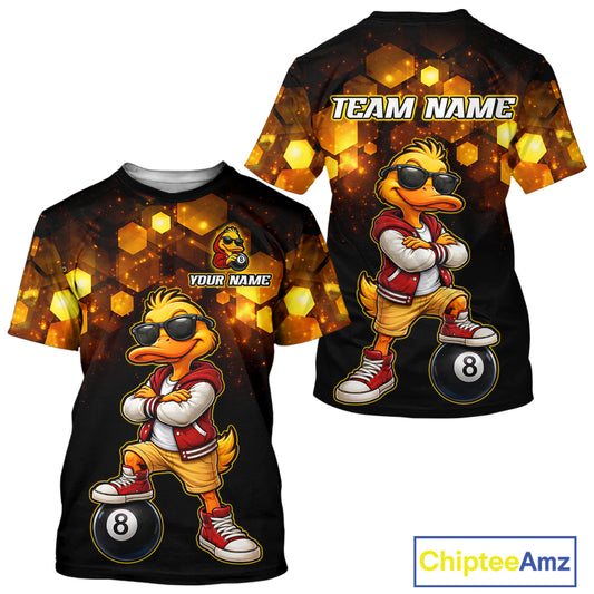 Black t-shirt with cartoon duck design and 'Team Name' text on a white background