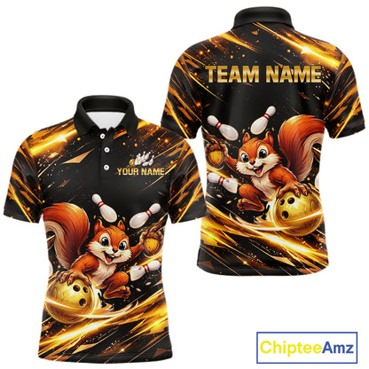 Back & Gold Squirrel Bowling Team Shirt for Men Custom Funny Bowling Jersey Polo & 1/4-Zip Bowling Outfit QZT980