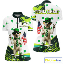 Load image into Gallery viewer, Custom Green Funny Golden Retriever Dog Bowling Shirt Samrock Pattern Bowling St. Patrick Day for Women QZT936