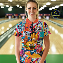 Load image into Gallery viewer, Custom Graffiti Funny Fast Food Bowling Shirt Bowling Team Jersey for Women Bowling Outfit QZT798